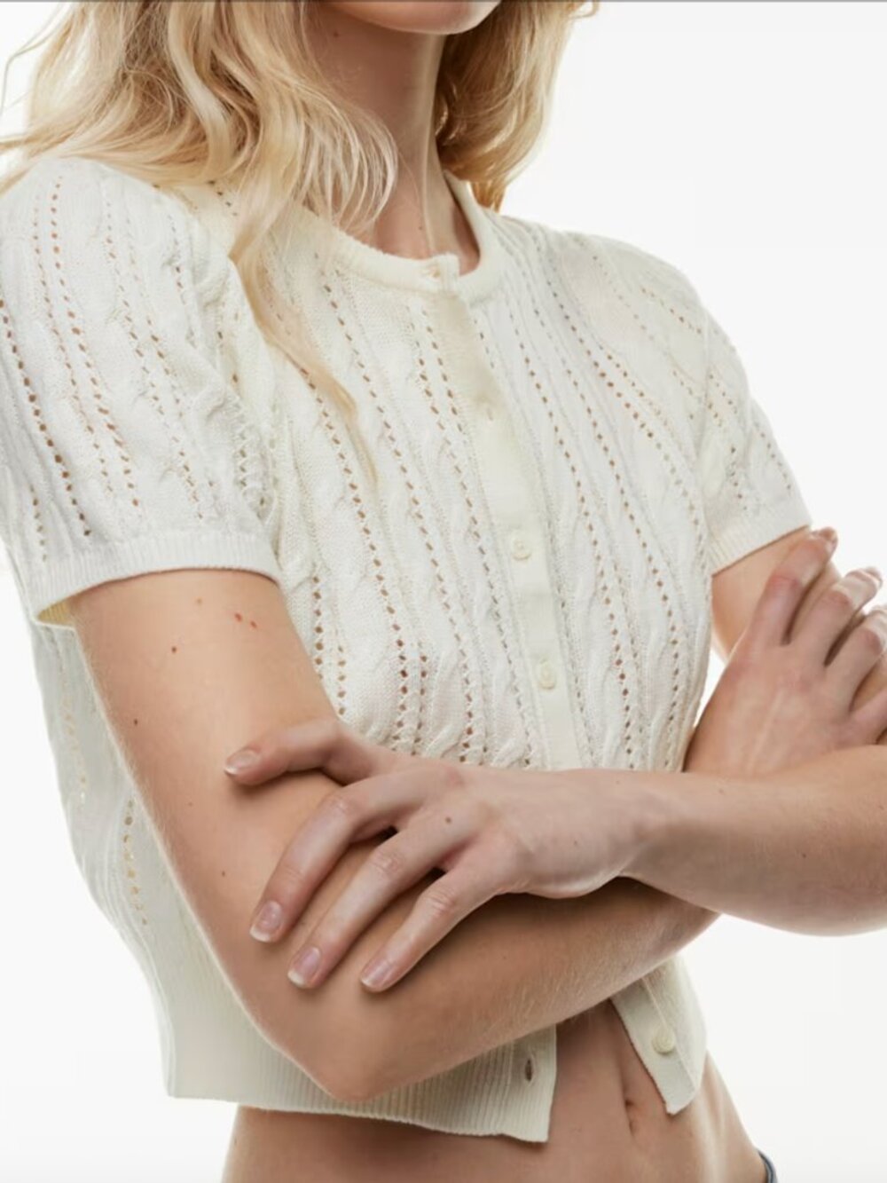 Wilfred Aritzia Fey Cardigan Cream Cable Knit Cropped Size 2XS